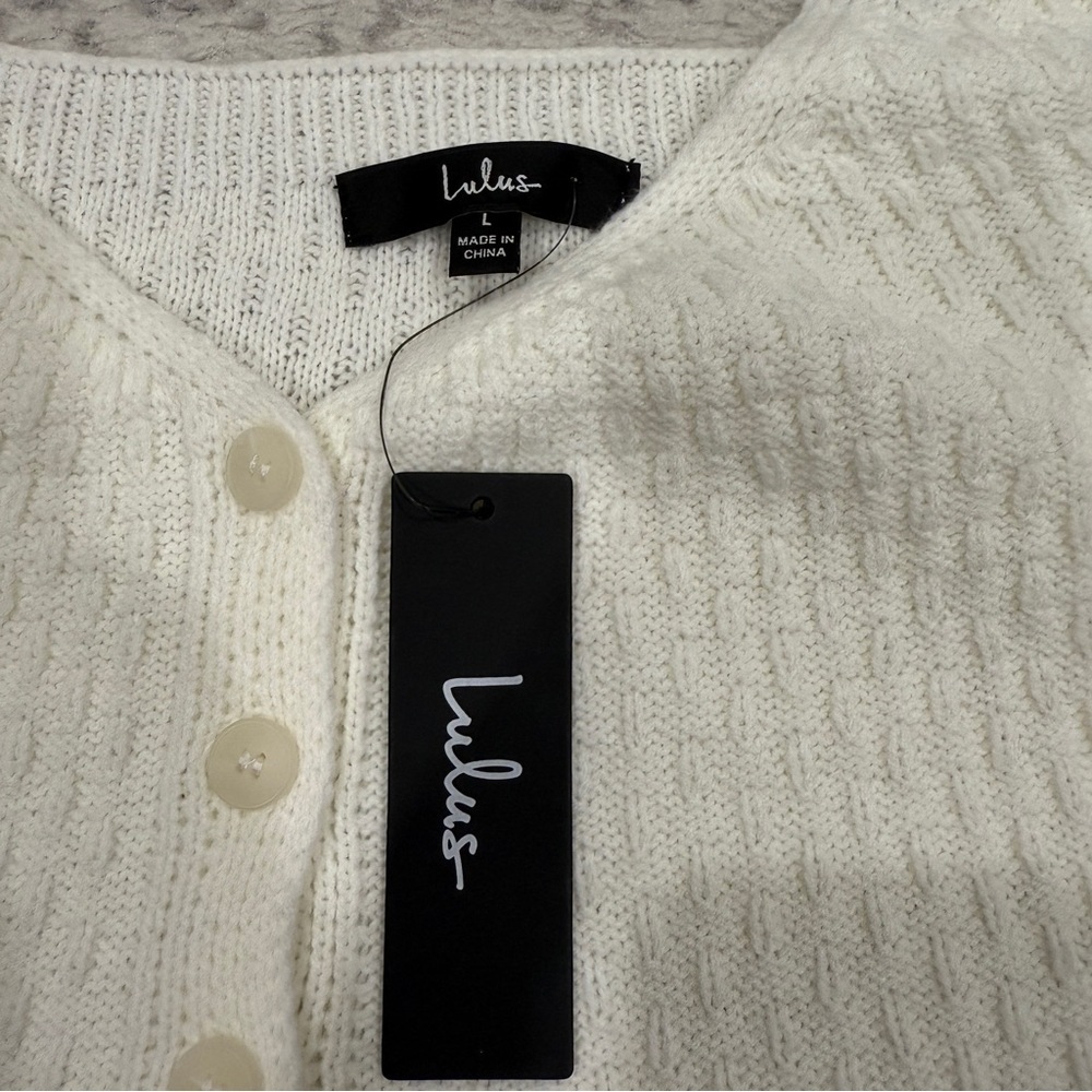 Lulu's Cream Knit Button-Front Crop Top - Picture 4 of 8